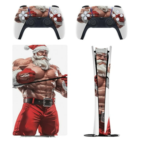 Skin Sticker for PS5 Slim Standard PS5 Pro Disc Digital Edition Console and Controllers Decals for Playstation 5 (Strong Muscler Santa,PS5 Pro Disc Edition)