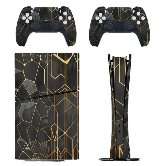 Skin Sticker for PS5 Slim Standard PS5 Pro Disc Digital Edition Console and Controllers Decals for Playstation 5 (Vintage Black Gold,PS5 Pro Disc Edition)