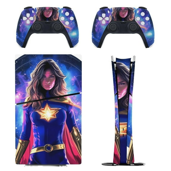 Skin Sticker for PS5 Slim Standard PS5 Pro Disc Digital Edition Console and Controllers Decals for Playstation 5 (Woman Superhero,PS5 Slim Disc Edition)