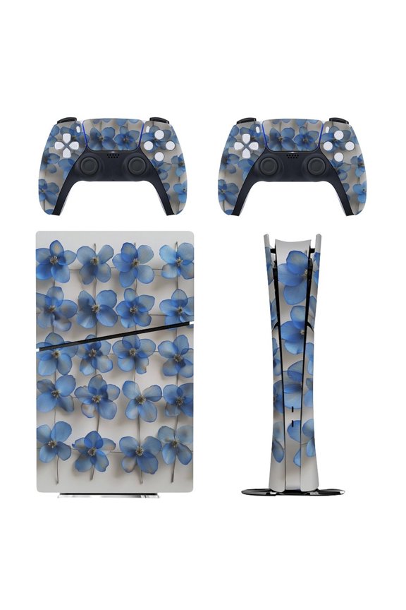 Skin Sticker for PS5 Slim Standard PS5 Pro Disc Digital Edition Console and Controllers Decals for Playstation 5 (Cobalt Blue Flowers ,PS5 Pro Standard)