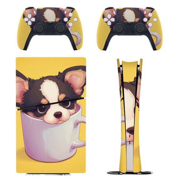 Skin Sticker for PS5 Slim Standard PS5 Pro Disc Digital Edition Console and Controllers Decals for Playstation 5 (Cute Dog In Teacup ,PS5 Pro Standard)