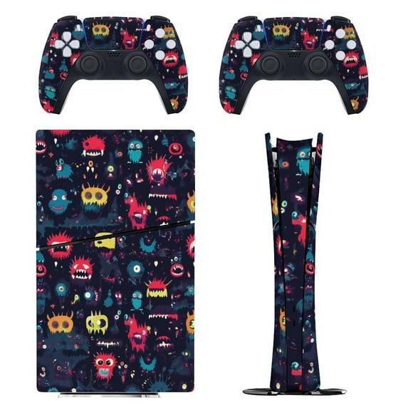 Skin Sticker for PS5 Slim Standard PS5 Pro Disc Digital Edition Console and Controllers Decals for Playstation 5 (Dark Monster Pattern,PS5 Pro Disc Edition)