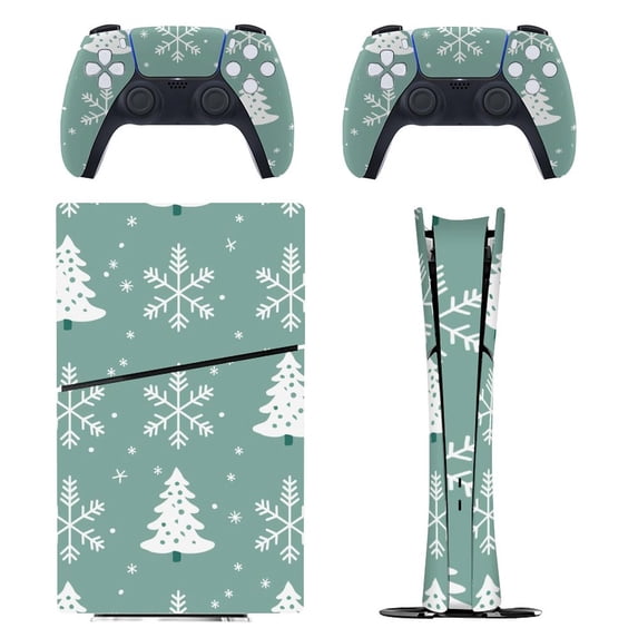 Skin Sticker for PS5 Slim Standard PS5 Pro Disc Digital Edition Console and Controllers Decals for Playstation 5 (Snow Flake Christmas,PS5 Pro Disc Edition)
