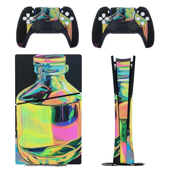 Skin Sticker Set for PS5 Pro Slim Disc Digital Edition Full Body Protective Wrap for PlayStation 5 Console & 2 Controllers Liquid Marbling Paint Background