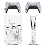 Skin Sticker Set for PS5 Pro Slim Disc Digital Edition Full Body Protective Wrap for PlayStation 5 Console & 2 Controllers Santorini Black & White Greece