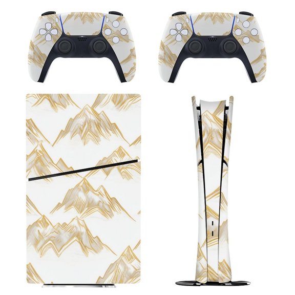 Skin Sticker Set for PS5 Pro Slim Disc Digital Edition Full Body Protective Wrap for PlayStation 5 Console & 2 Controllers White Gold Retro China Moutain Pattern