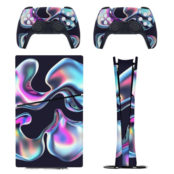 Skin Sticker Set for PS5 Pro Slim Disc Digital Edition Full Body Protective Wrap for PlayStation 5 Console & 2 Controllers 3D Chrome Shape