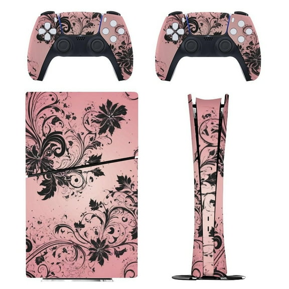 Skin Sticker Set for PS5 Pro Slim Disc Digital Edition Full Body Protective Wrap for PlayStation 5 Console & 2 Controllers Bold Pink Floral Swirl