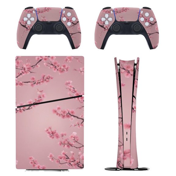 Skin Sticker Set for PS5 Pro Slim Disc Digital Edition Full Body Protective Wrap for PlayStation 5 Console & 2 Controllers Cherry Blossom