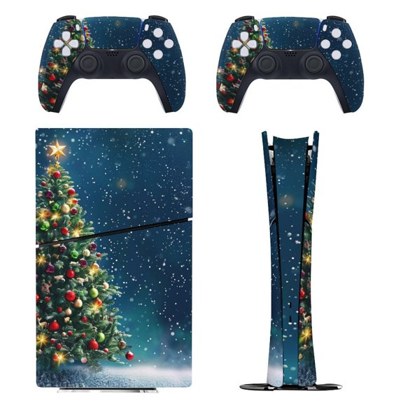 Skin Sticker Set for PS5 Pro Slim Disc Digital Edition Full Body Protective Wrap for PlayStation 5 Console & 2 Controllers Christmas Tree Background