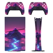 Skin Sticker Set for PS5 Pro Slim Disc Digital Edition Full Body Protective Wrap for PlayStation 5 Console & 2 Controllers Neon River Velly Cyber
