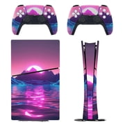 Skin Sticker Set for PS5 Pro Slim Disc Digital Edition Full Body Protective Wrap for PlayStation 5 Console & 2 Controllers Neon Valley Cyber Future