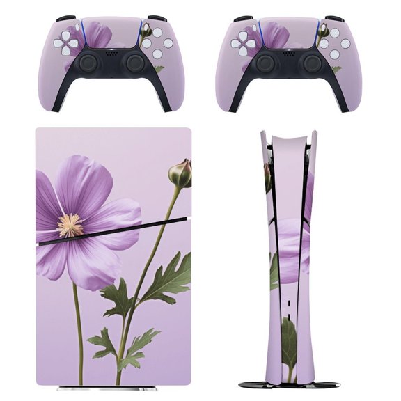 Skin Sticker Set for PS5 Pro Slim Disc Digital Edition Full Body Protective Wrap for PlayStation 5 Console & 2 Controllers Purple Flower Floral