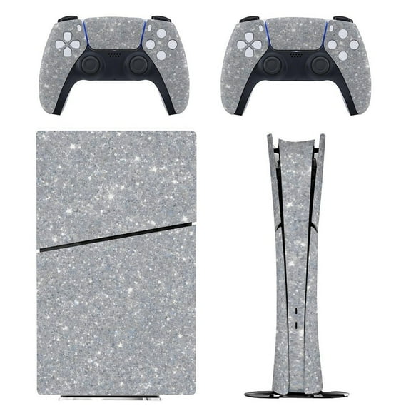 Skin Sticker Set for PS5 Pro Slim Disc Digital Edition Full Body Protective Wrap for PlayStation 5 Console & 2 Controllers Silver Glitter