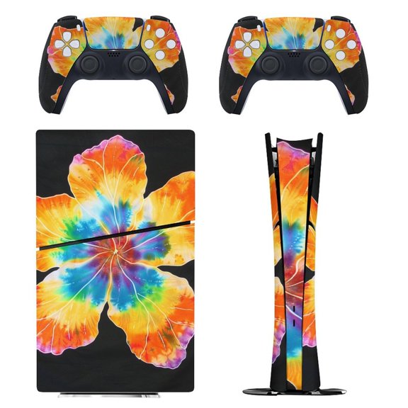 Skin Sticker Set for PS5 Pro Slim Disc Digital Edition Full Body Protective Wrap for PlayStation 5 Console & 2 Controllers Tie-Dye Petals