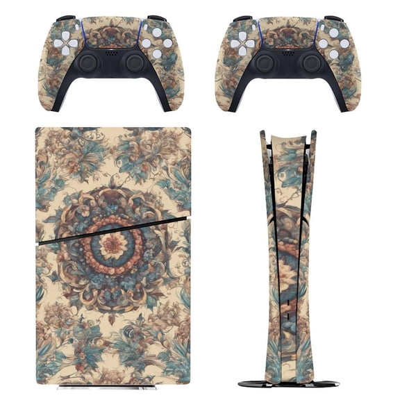 Skin Sticker for PS5 Slim Standard Disc Digital Edition Console and Controllers Decals for Playstation 5 (Bohemia Pattern,PS5 Disc Edition)