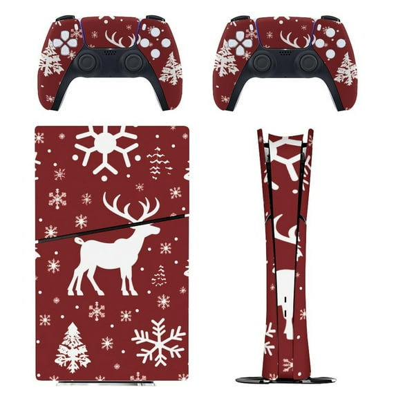 Skin Sticker for PS5 Slim Standard Disc Digital Edition Console and Controllers Decals for Playstation 5 (Christmas Deer Tree,PS5 Digital Edition)