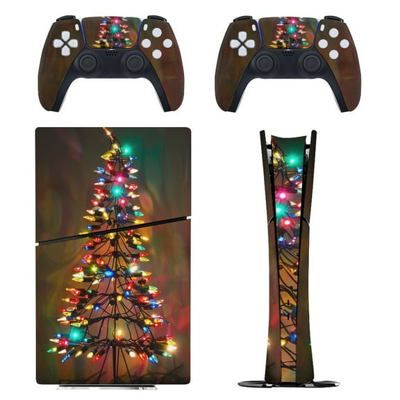 Skin Sticker for PS5 Slim Standard Disc Digital Edition Console and Controllers Decals for Playstation 5 (Christmas Tree Light,PS5 Slim)