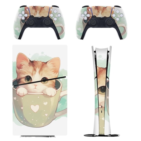 Skin Sticker for PS5 Slim Standard Disc Digital Edition Console and Controllers Decals for Playstation 5 (Cute Cap Cup,PS5 Digital Edition)
