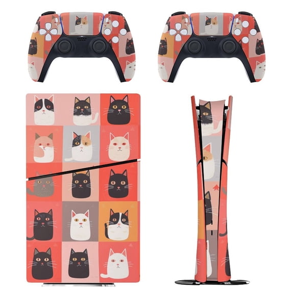 Skin Sticker for PS5 Slim Standard Disc Digital Edition Console and Controllers Decals for Playstation 5 (Cute Cat Meow,PS5 Slim)