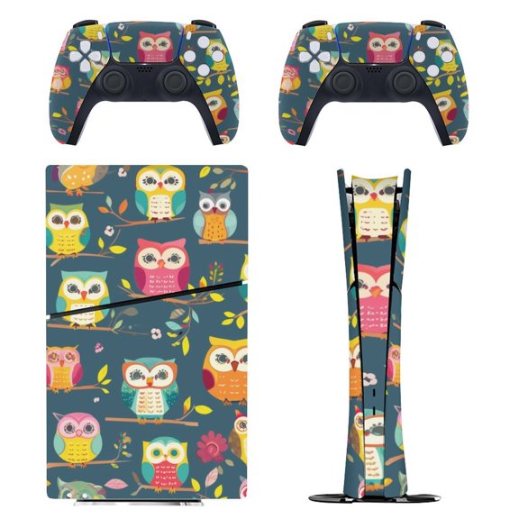 Skin Sticker for PS5 Slim Standard Disc Digital Edition Console and Controllers Decals for Playstation 5 (Cute Owl Pattern,PS5 Digital Edition)