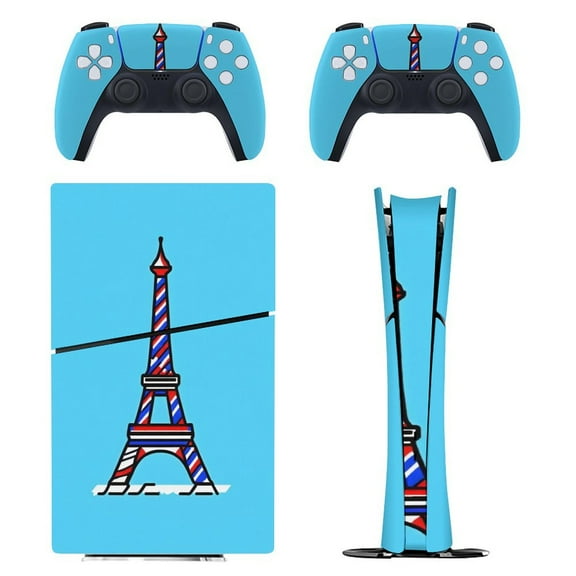 Skin Sticker for PS5 Slim Standard Disc Digital Edition Console and Controllers Decals for Playstation 5 (Eiffel Tower,PS5 Slim)
