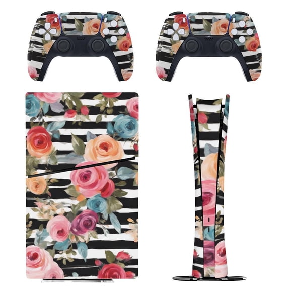Skin Sticker for PS5 Slim Standard Disc Digital Edition Console and Controllers Decals for Playstation 5 (Elegant Boho Flowers,PS5 Disc Edition)