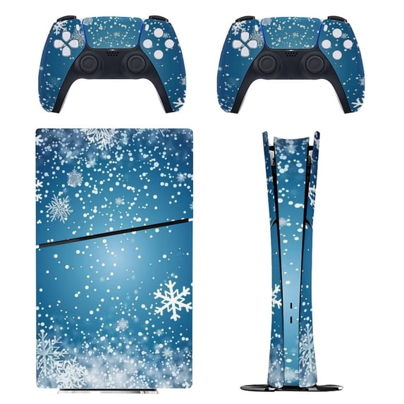 Skin Sticker for PS5 Slim Standard Disc Digital Edition Console and Controllers Decals for Playstation 5 (Elegant Christmas with Snowflake,PS5 Slim)