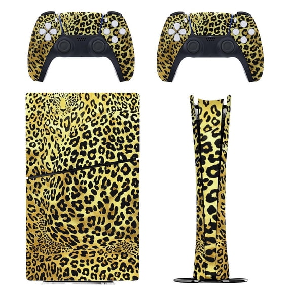 Skin Sticker for PS5 Slim Standard Disc Digital Edition Console and Controllers Decals for Playstation 5 (Gold Leopard,PS5 Disc Edition)