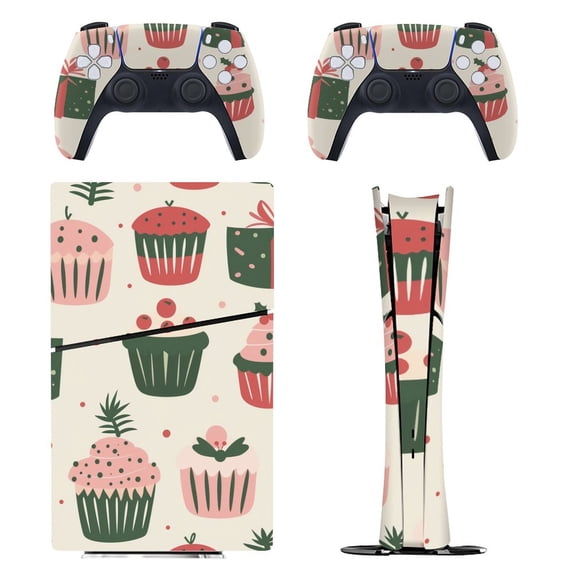 Skin Sticker for PS5 Slim Standard Disc Digital Edition Console and Controllers Decals for Playstation 5 (Snow Cake Gift Christmas,PS5 Disc Edition)