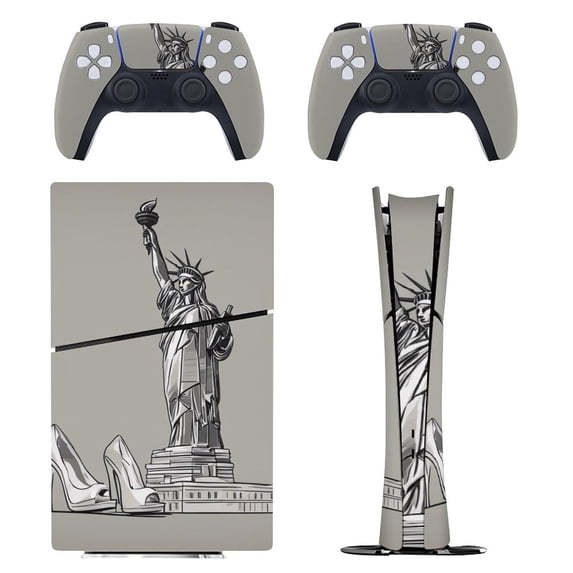 Skin Sticker for PS5 Slim Standard Disc Digital Edition Console and Controllers Decals for Playstation 5 (Statue of Liberty,PS5 Slim)