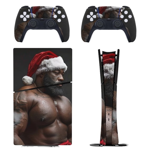 Skin Sticker for PS5 Slim Standard Disc Digital Edition Console and Controllers Decals for Playstation 5 (Strong Black Santa Claus,PS5 Slim)