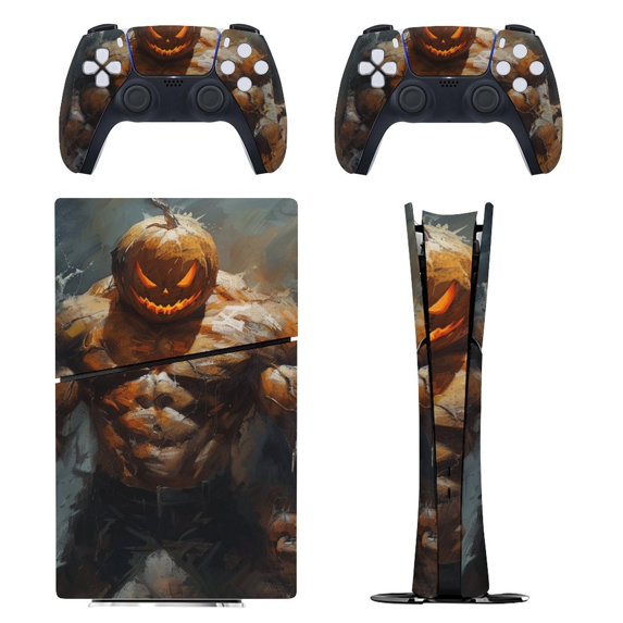 Skin Sticker for PS5 Slim Standard Disc Digital Edition Console and Controllers Decals for Playstation 5 (Strong Pumpkin,PS5 Slim)