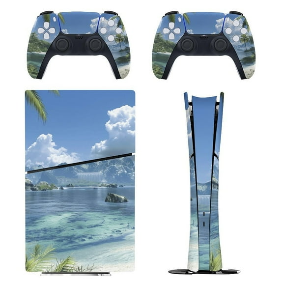 Skin Sticker for PS5 Slim Standard PS5 Pro Disc Digital Edition Console and Controllers Decals for Playstation 5 (Beach Ocean,PS5 Pro Disc Edition)