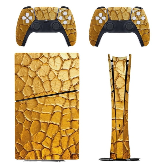 Skin Sticker for PS5 Slim Standard PS5 Pro Disc Digital Edition Console and Controllers Decals for Playstation 5 (Golden Metallic ,PS5 Pro Standard)