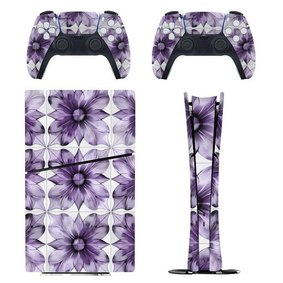 Skin Sticker for PS5 Slim Standard PS5 Pro Disc Digital Edition Console and Controllers Decals for Playstation 5 (Purple Flower ,PS5 Pro Standard)