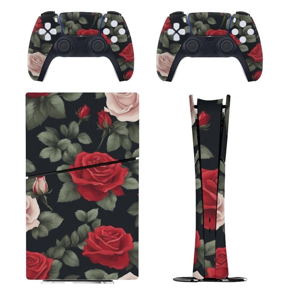 Skin Sticker for PS5 Slim Standard PS5 Pro Disc Digital Edition Console and Controllers Decals for Playstation 5 (Red Rose ,PS5 Pro Standard)