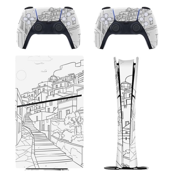 Skin Sticker for PS5 Slim Standard PS5 Pro Disc Digital Edition Console and Controllers Decals for Playstation 5 (Town Greek ,PS5 Pro Standard)