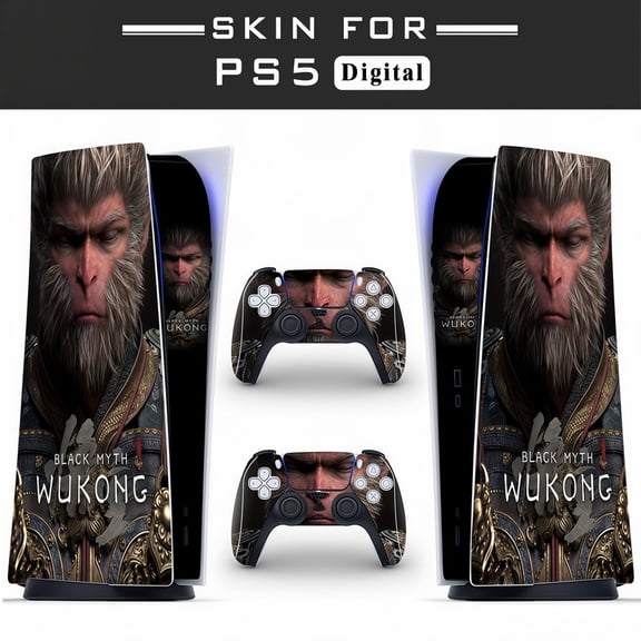 Skin Stickers For PS5 Disk Edition, HD Print Skin – Console & Controller Scratch-Proof Wrap, Zero Residue, Peel & Stick (Black Myth)
