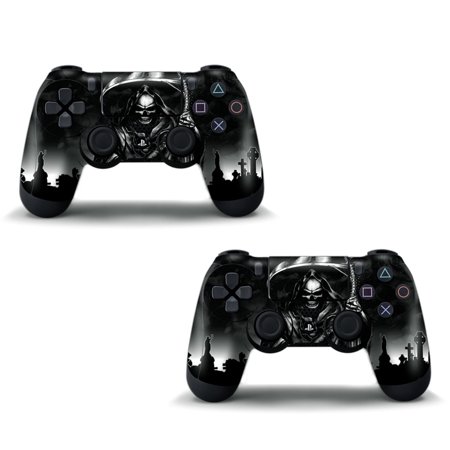 Skin Stickers for Playstation 4 Controller - Vinyl Leather Texture Sticker for DualShock 4 Wireless Game Sixaxis Controllers - Protectors Controller Decal - Reaper Black- 1 Pair