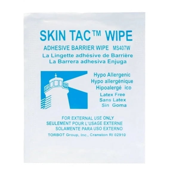 Skin-Tac Adhesive Barrier Wipes 2x2 50 Ct | Skin Barrier Wipes | Skin Prep Protective Wipes | Electrotherapy Skin Prep | Ostomy Adhesive Remover Wipes | Liquid Sticky Adhesive for Skin Tac Wipes