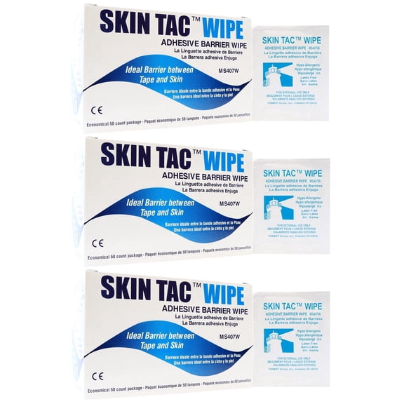 Skin Tac Adhesive Barrier Wipes - Box of 50 - Pack of 3