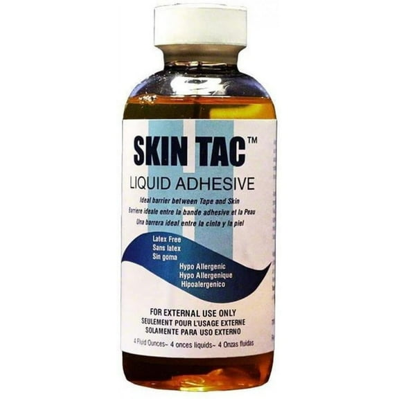 Skin Tac H Liquid Adhesive, Partially Hydrogenated Rosin, Isopropyl Alcohol, Hypoallergenic, 4 Oz. Bottle, Clear, Latex-Free, 2 Count