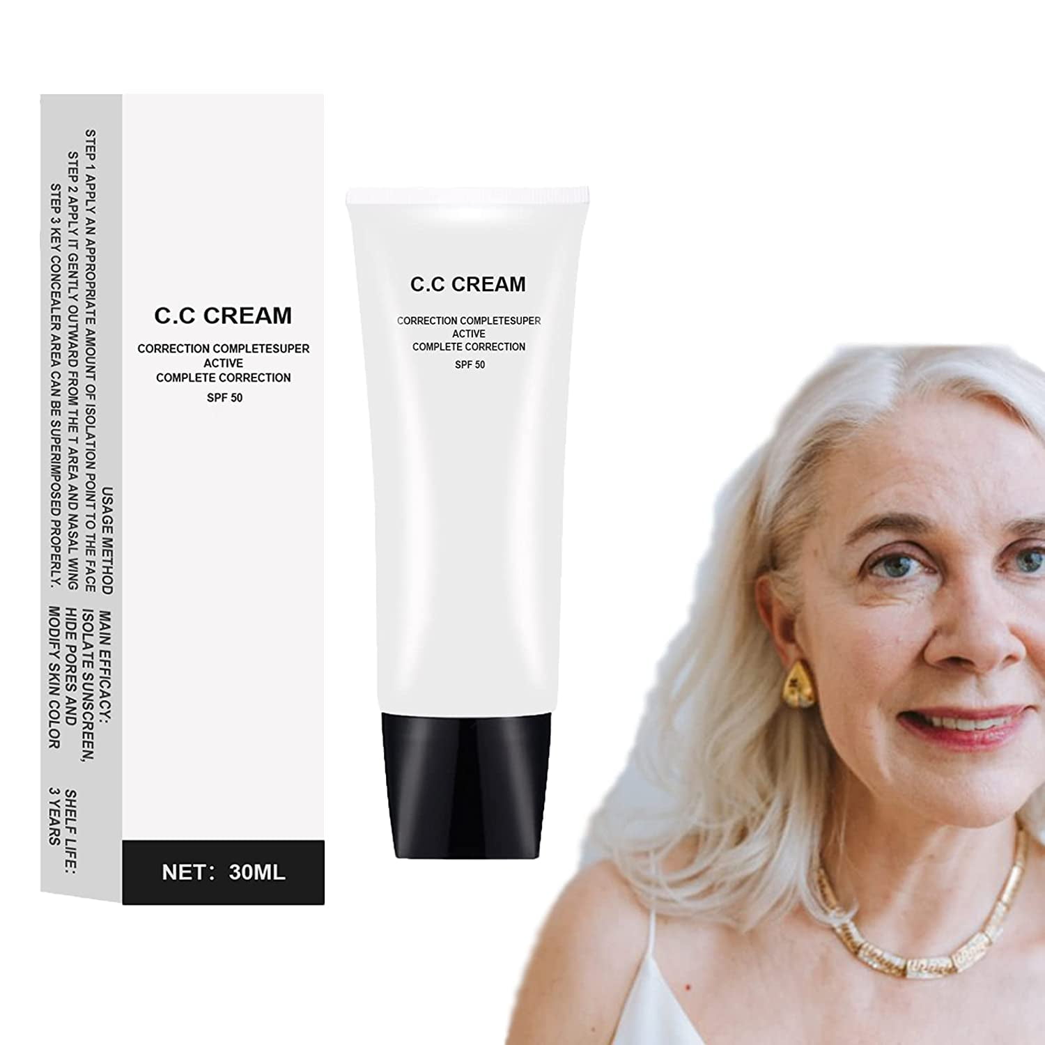 Skin Tone Adjusting CC Cream SPF 43, Colour Correcting Self Adjusting for Mature Skin( Natural Color), Beige
