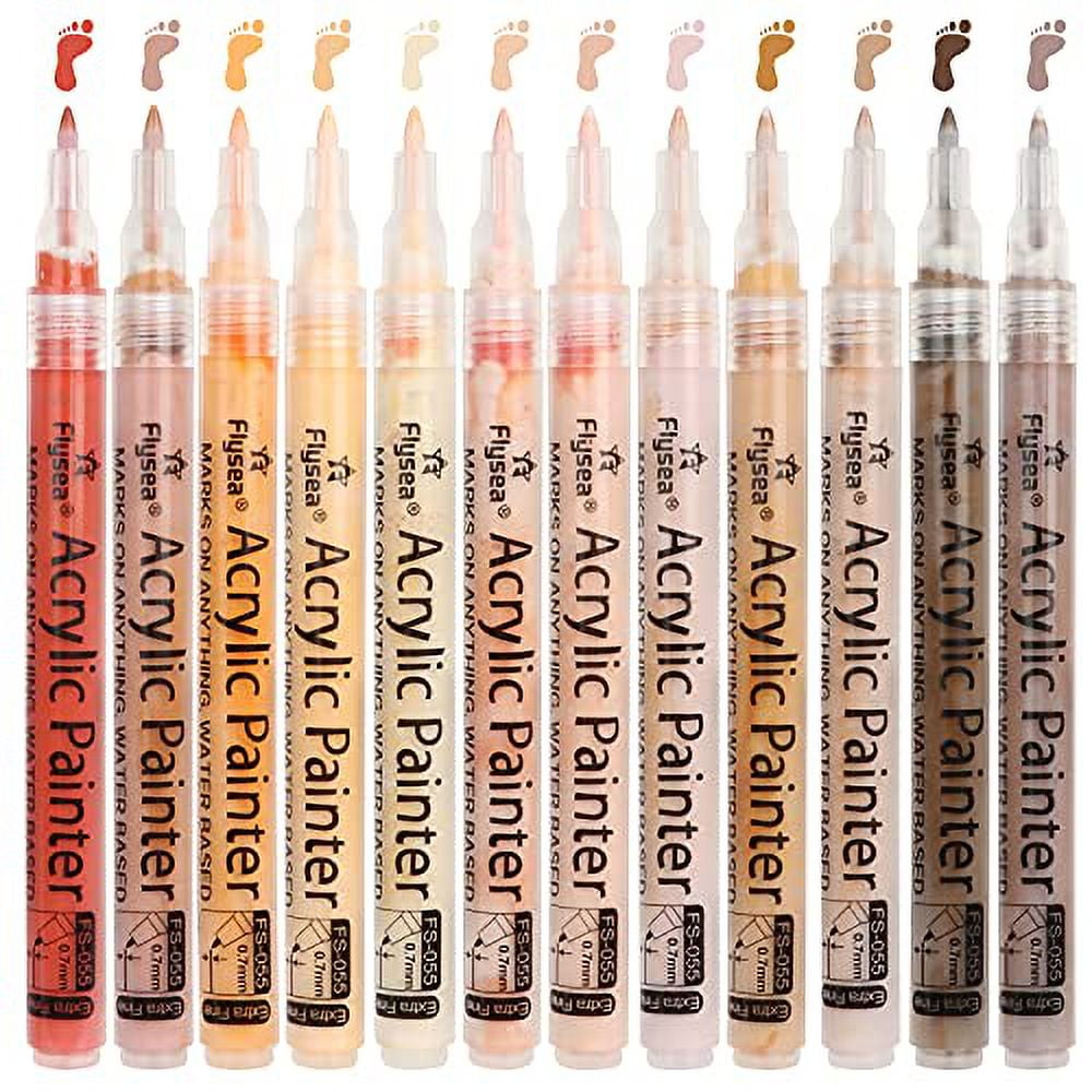 Skin Tones Art Markers, Acrylic Paint Pens Set of 12 Skin Colors Paint