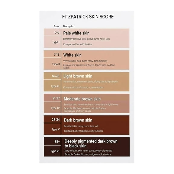 Skin Type Classification Metal Wall Art Fitzpatrick Scale 6 Skin Types Chart Medical Beauty Reference Salon Spa Decor 8 X 12 in