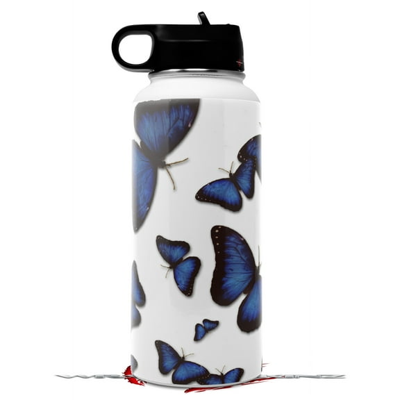 Skin Wrap Decal compatible with Hydro Flask Wide Mouth Bottle 32oz Butterflies Blue (BOTTLE NOT INCLUDED)