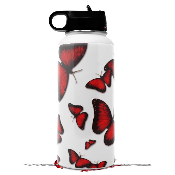 Skin Wrap Decal compatible with Hydro Flask Wide Mouth Bottle 32oz Butterflies Red (BOTTLE NOT INCLUDED)