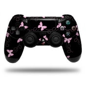 Skin Wrap for Sony PS4 Dualshock Controller Pastel Butterflies Pink on Black CONTROLLER NOT INCLUDED