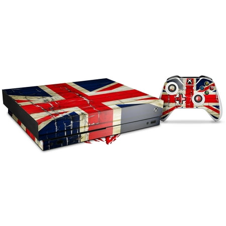 Skin Wrap for XBOX One X Console and Controller Painted Faded and Cracked Union Jack British Flag